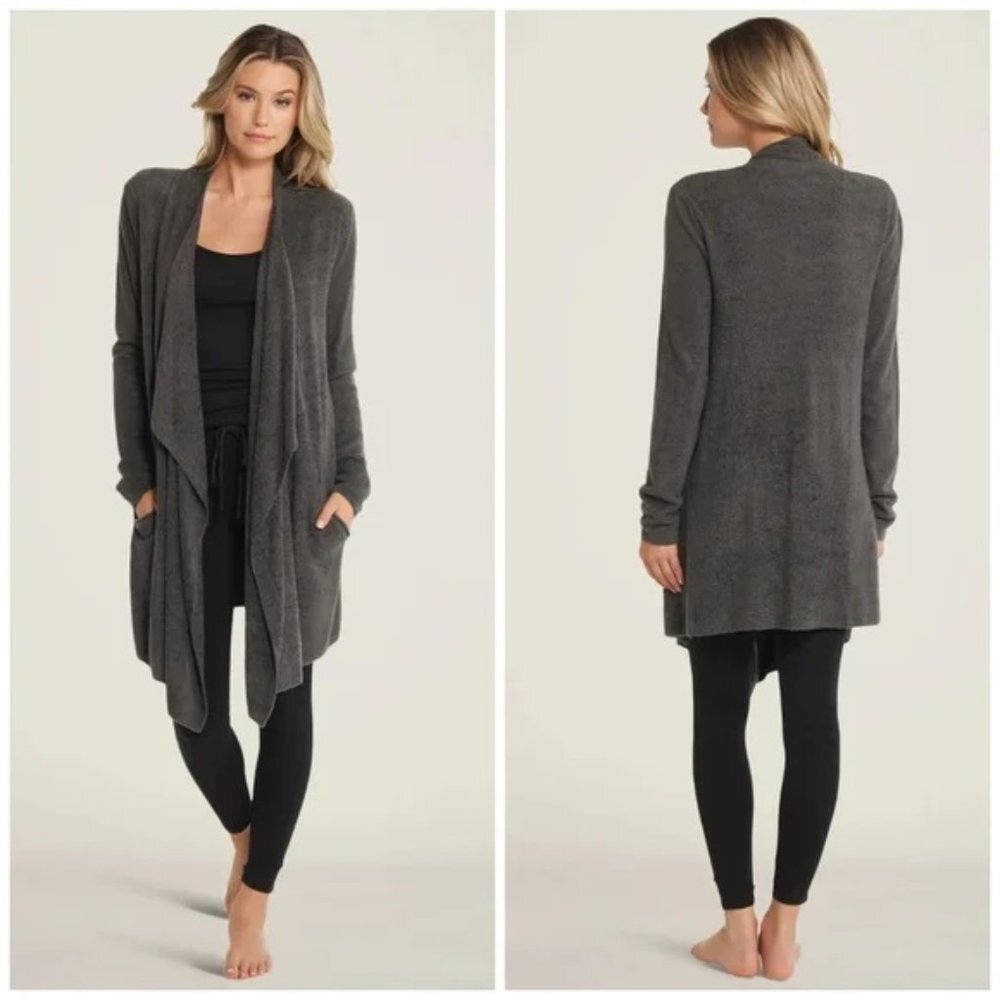 Barefoot Dreams CozyChic Lite Gray Island Wrap Draped Longline Cardigan Size S/M
